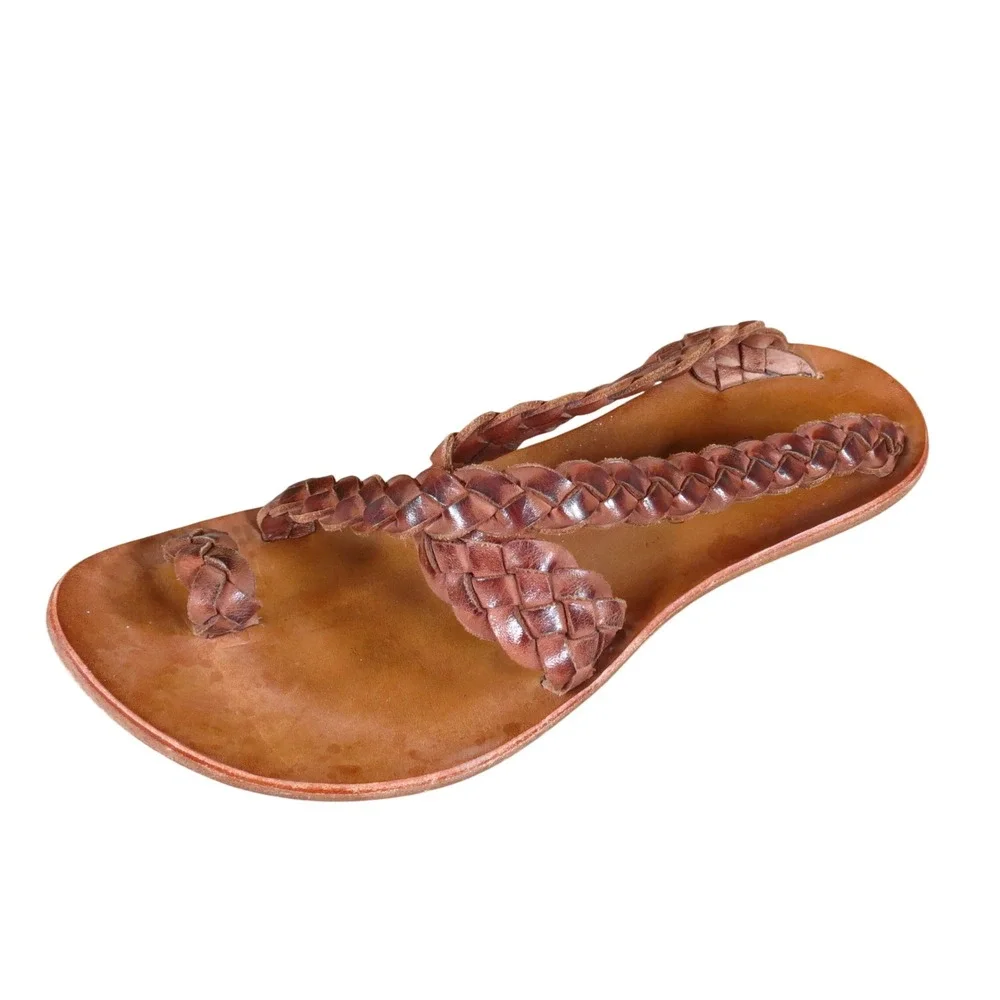 Cydwoq Revival Women Sandals Size 37 Artisan Walking Brown Braided Leather